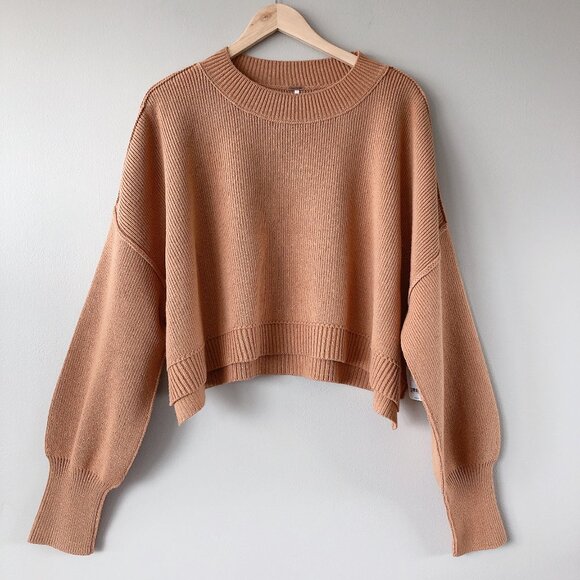 Free People Easy Street Crop Pullover oversized New with tags! Camel - Picture 4 of 14